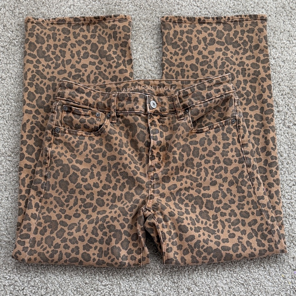 American Eagle Outfitters Brown Leopard Print Straight Leg Jeans